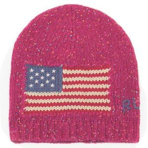 Polo Ralph Lauren Girls Lambs wool Pink Flag Beanie Hat Size 4 - 6X RARE NEW